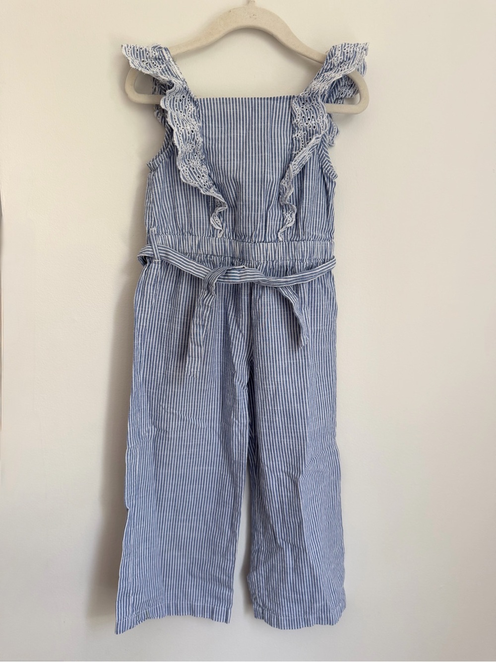F&F Blue Stripe Ruffle One-Piece Jumpsuit (Size 3-4)
